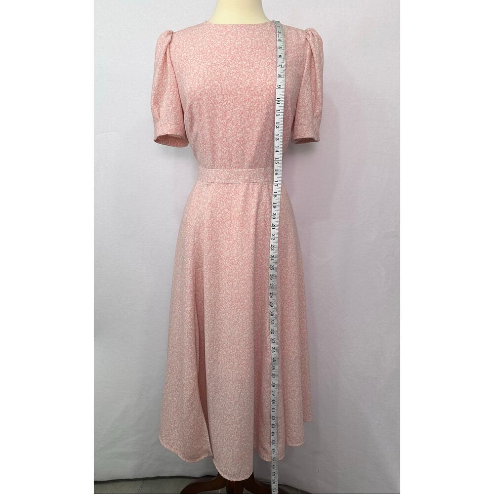 Rachel Parcell Pink Ditsy Floral Puff Sleeve Midi Dress Vintage Style Size M - Picture 4 of 12